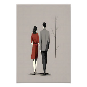 Impression Photo Couple Minimaliste Marcher Ensemble Art Moderne De