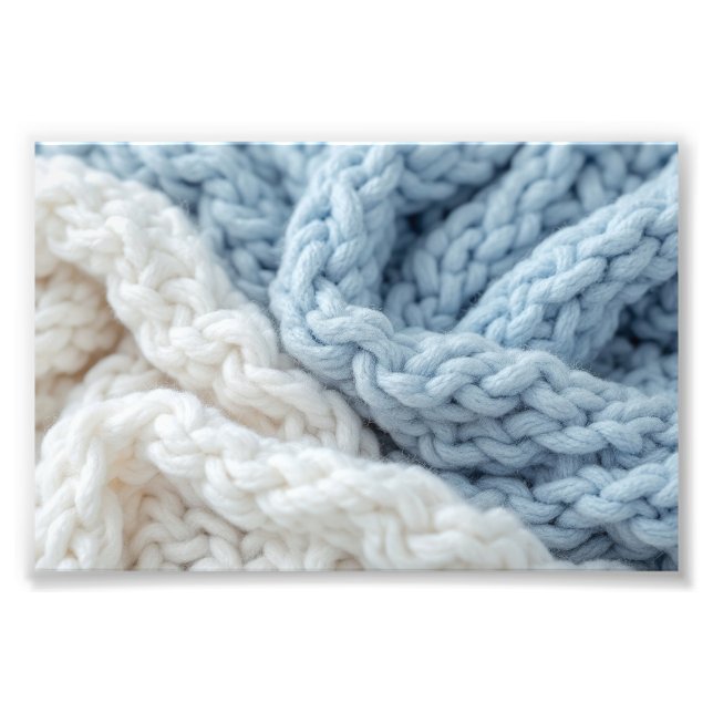 Impression Photo Cozy Chunky Blue And White Knitted Wool Texture (Devant)