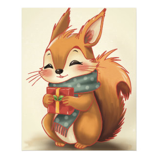 Impression Photo Cozy Squirrel with a Gift – Whimsical Winter Woodl