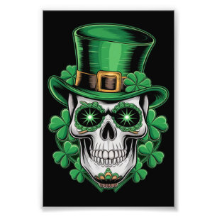 Impression Photo Crâne de Sucre St Patrick Jour Chanceux Shamrock 