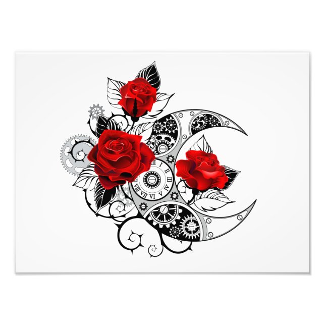 Impression Photo Croissant Mécanique avec Roses Rouges (Devant)