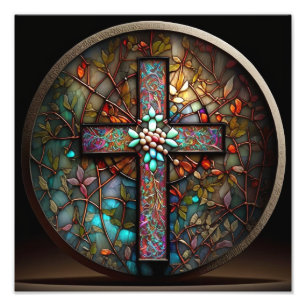 Impression Photo Croix en Verre Coloré Éblouissante