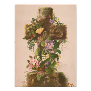 Impression Photo Croix florale rustique vintage, carte de Pâques,