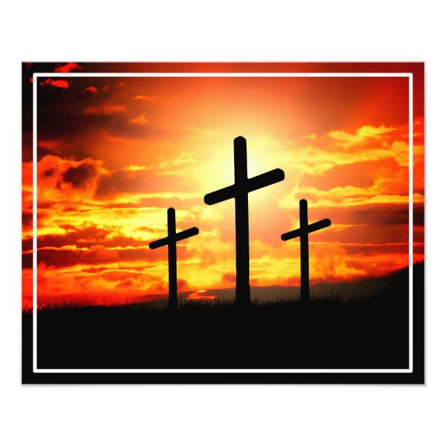 Impression Photo Croix, Silhouettes Coucher du Soleil Peinture (Devant)