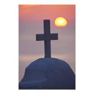 Impression Photo Croix sur le dessus de l'église au coucher du sole