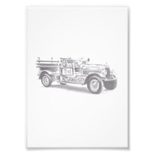 Impression Photo croquis au crayon de camion de pompiers vintage de