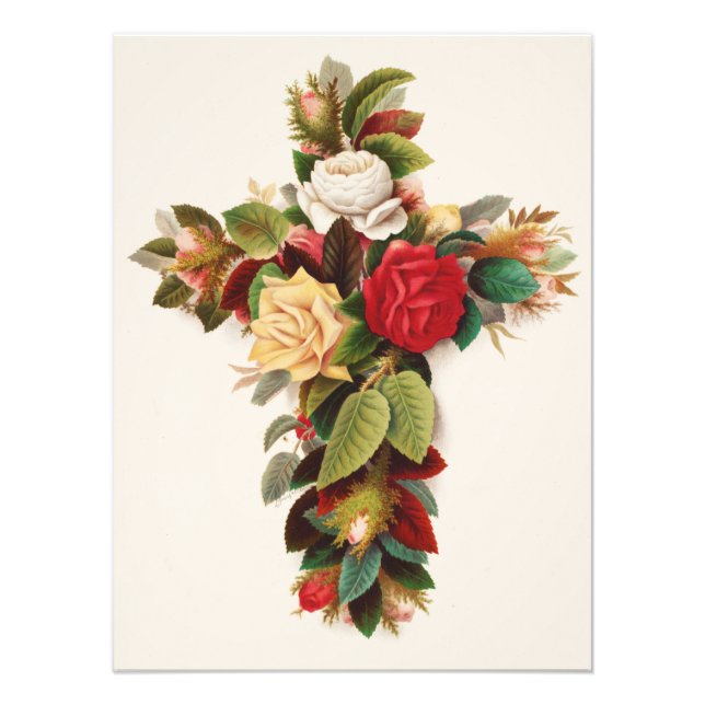 Impression Photo Cross of roses, Victorian era illustration (Devant)