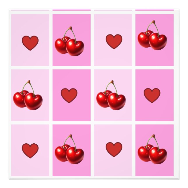 Impression Photo Custom Cherry Heart Checkerboard Pattern (Devant)