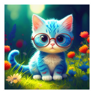 Impression Photo Cute Blue Kitten Portant des lunettes-276548