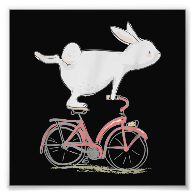 Impression Photo Cute Bunny Rabbit On Bike Cycling Bicycle (Devant)