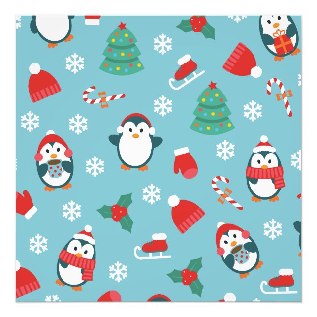 Impression Photo Cute Christmas Penguins Pattern (Devant)