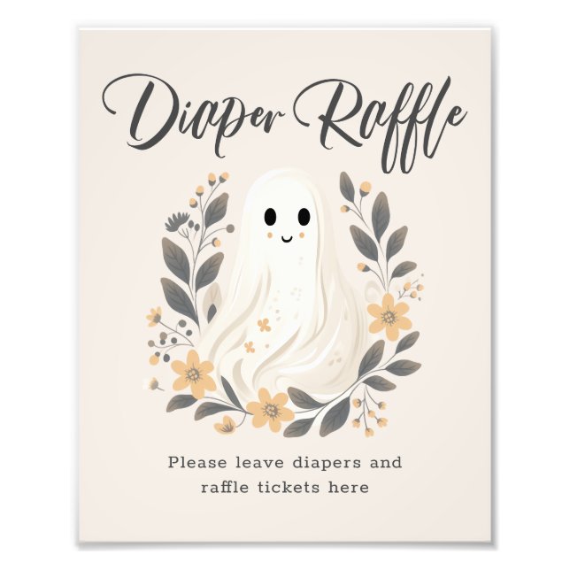 Impression Photo Cute Ghost Fall Diaper Raffle Baby Shower Sign (Devant)