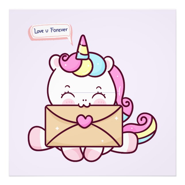 Impression Photo Cute Kawaii Unicorn Love Illustration (Devant)
