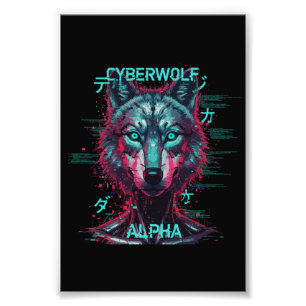 Impression Photo Cyberloup Alpha Loup Cyberpunk Néon Futuriste