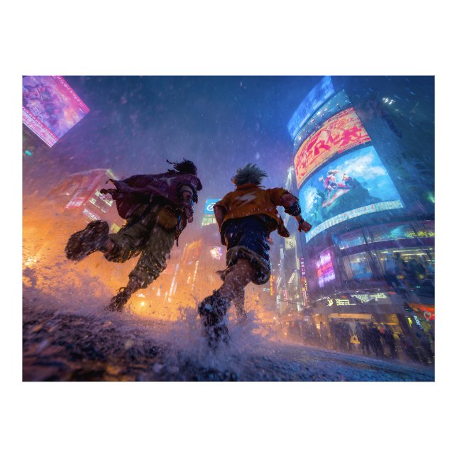 Impression Photo Cyberpunk Anime Warriors Rain Fight (Devant)