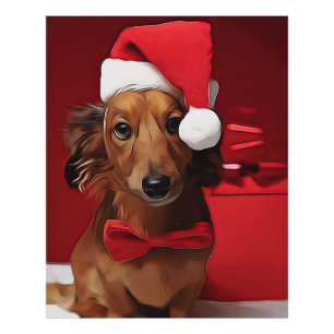 Impression Photo Dachshund Assis Devant Un Cadeau De Noël Pos