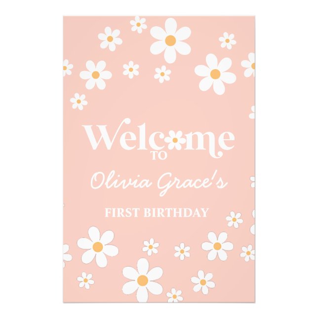 Impression Photo Daisy Retro Rose premier anniversaire Bienvenue (Devant)