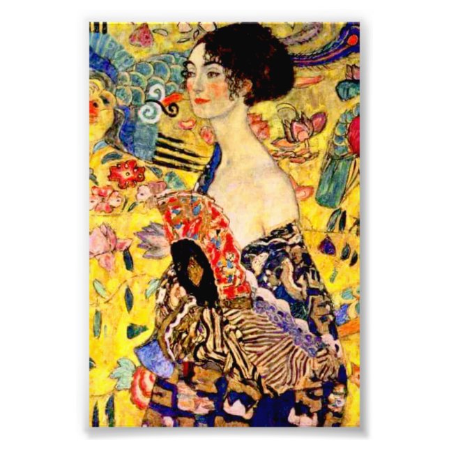 Impression Photo Dame Gustav Klimt avec ventilateur (Devant)