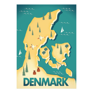Impression Photo Danemark Carte de voyage de style Vintage