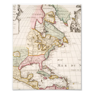 Impression Photo Début (1708) American Map ~ Vintage, L'Amerique