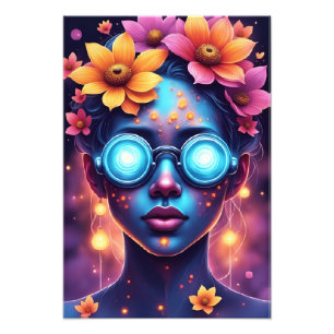 Impression Photo Déesse Fleur Neon - Portrait Imaginaire Futuriste