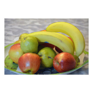 Impression Photo des images colorées de fruits. Banane, pommes, poi