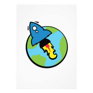 Impression Photo Dessin animé de science-fiction Rocket And Planet
