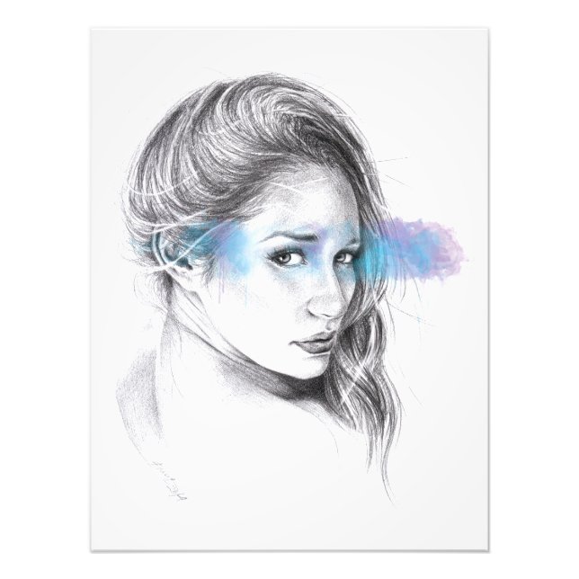 Impression Photo Dessin au crayon de portrait de fille (Devant)
