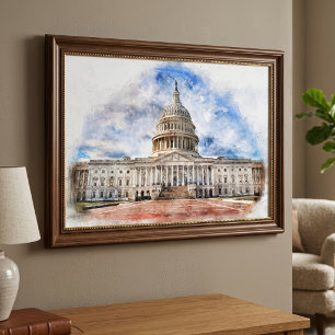 Impression Photo Dessin au pastel du Capitole des États-Unis Washin