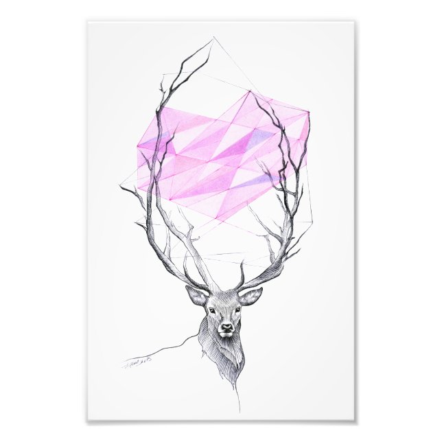 Impression Photo Dessin de coeur géométrique rose et cerf Art anima (Devant)