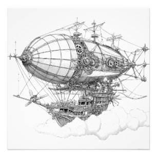 Impression Photo Dessin de Zeppelin noir blanc orange