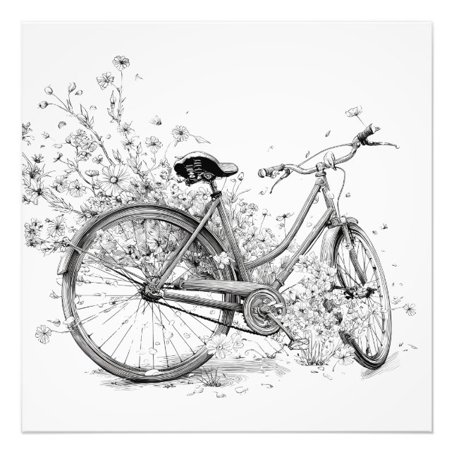 Impression Photo Dessin Whimsical Black Blanc Bicyclette (Devant)