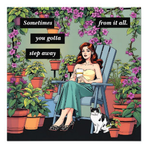 Impression Photo Détendez-vous avec café, chats et Plantes