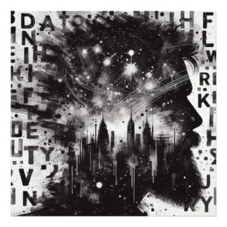 Impression Photo Double profil d'homme d'exposition avec City Skyli