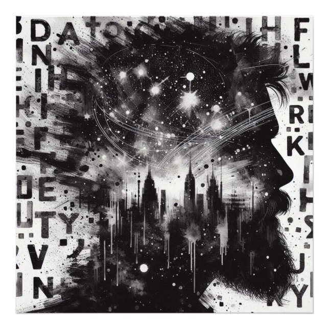 Impression Photo Double profil d'homme d'exposition avec City Skyli (Devant)