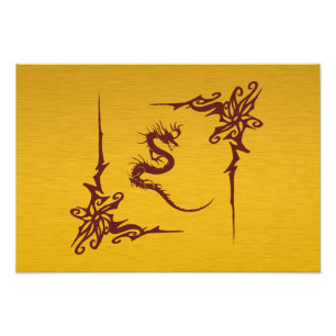 Impression Photo Dragon chinois de mythologie, remous - rouge d'or