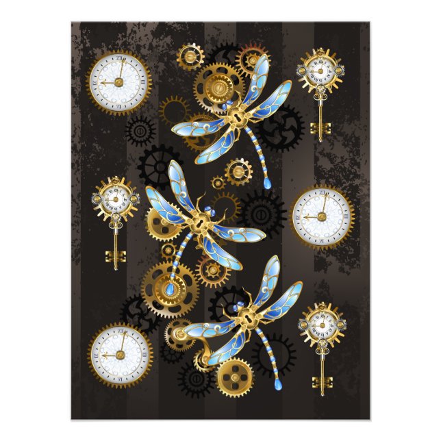 Impression Photo Dragonflies de Steampunk sur arrière - plan rayé b (Devant)