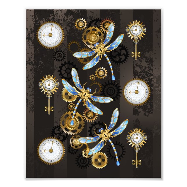 Impression Photo Dragonflies de Steampunk sur arrière - plan rayé b (Devant)