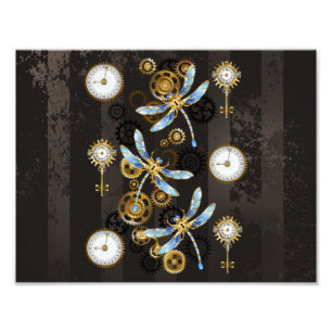Impression Photo Dragonflies de Steampunk sur arrière - plan rayé b