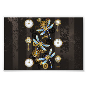 Impression Photo Dragonflies de Steampunk sur arrière - plan rayé b
