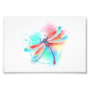Impression Photo Dragonfly rouge sur l'arrière - plan aquarelle