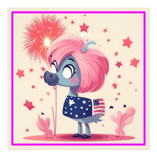 Impression Photo Drapeau américain avec Flamant rose Cartoon-69219