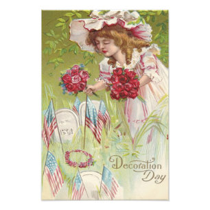 Impression Photo Drapeau américain Enfant Rose Pierre tombale Cimet