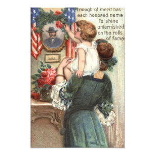 Impression Photo Drapeau américain Mère victorienne Rose d'enfants 