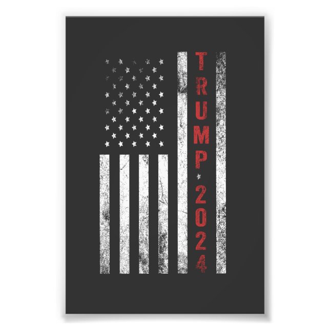 Impression Photo Drapeau américain Trump 2024 en détresse cadeau Vi (Devant)