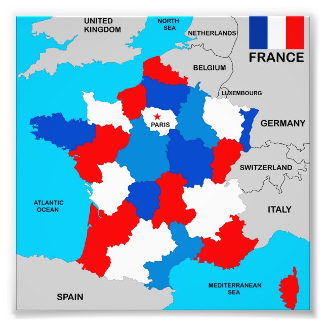 Impression Photo drapeau de la carte politique du pays de france (Devant)