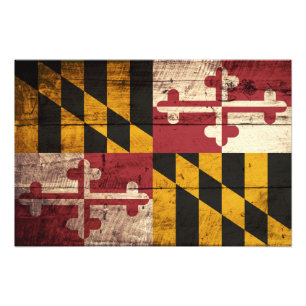 Impression Photo Drapeau d'état du Maryland sur le vieux grain en