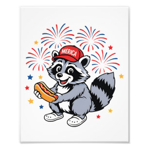 Impression Photo Drôle Raccoon 4 juillet Patriotique Mignonne Rouge