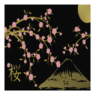 Impression Photo Écran japonais rose Sakura or noir