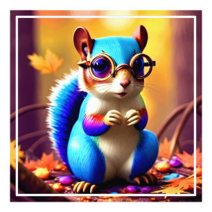 Impression Photo Écureuil bleu mignon avec lunettes